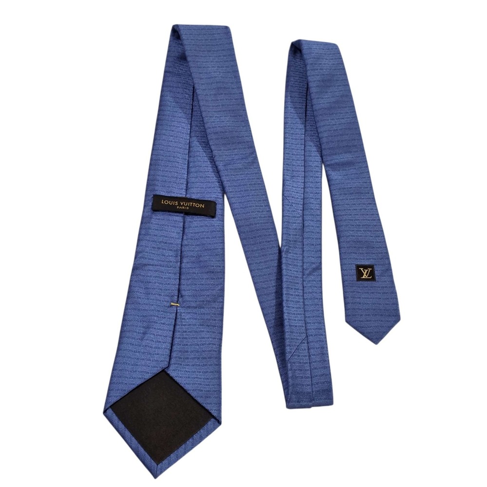 LOUIS‎ VUITTON Blue Silk Monogram Logo Mens Tie Luxury Designer Business Suit